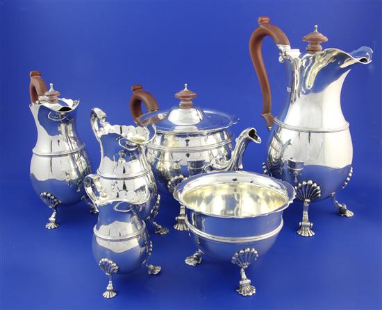 An Edwardian six piece silver tea set, gross 78 oz.